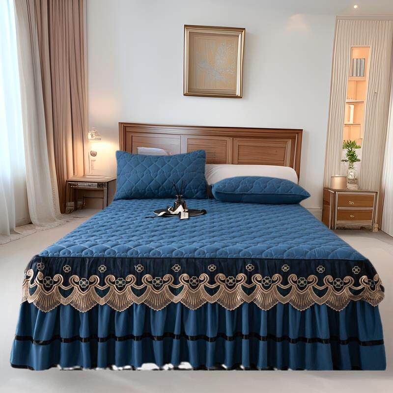 新款A类原棉夹棉床裙大豆棉加厚刺绣单件床罩1.8米双人枕套三件套