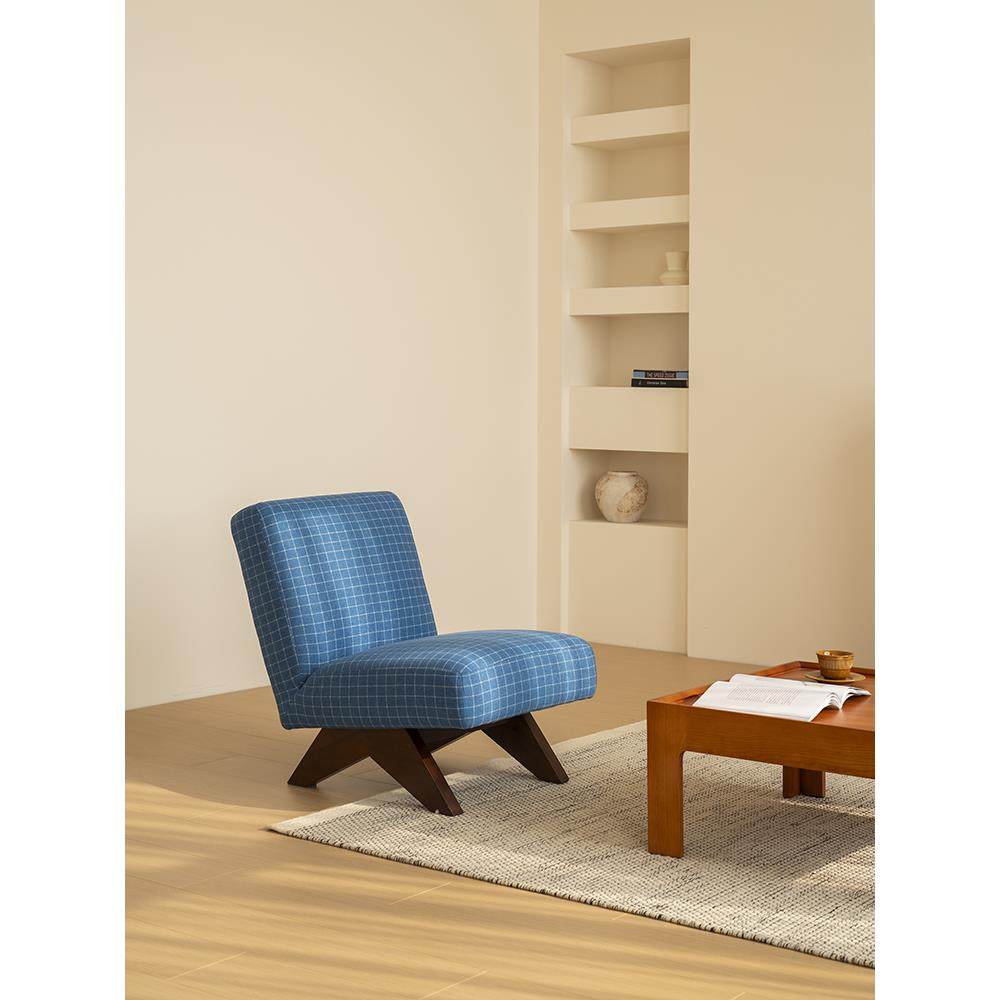 美之趣 单人沙发椅中古风蓝色格子休闲椅客厅卧室靠背布艺椅子,住宅家具,沙发椅,淘宝优惠券,粉丝福利购,淘宝优惠卷