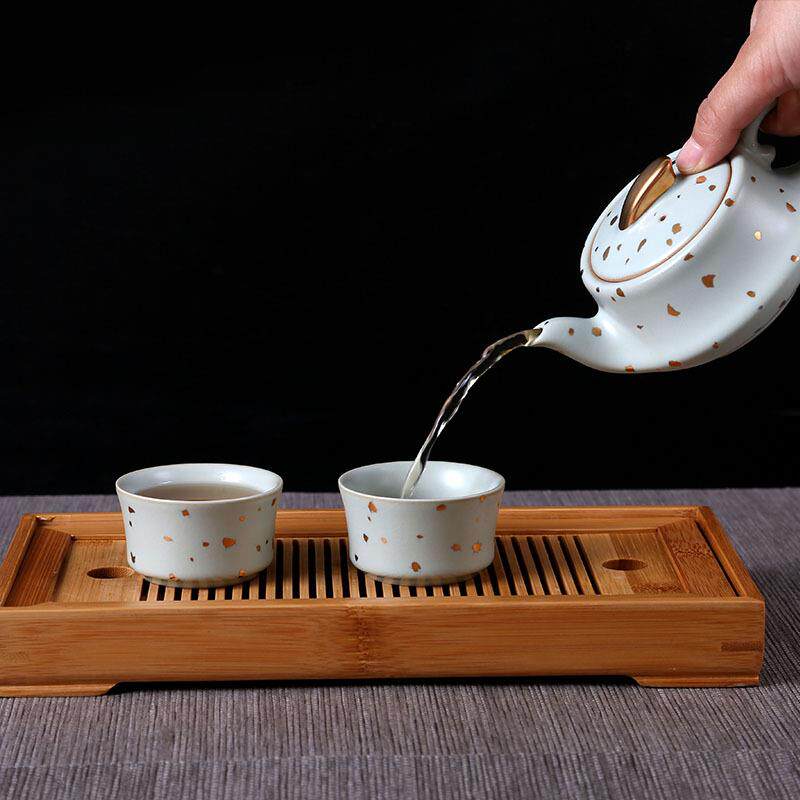 汝窑一壶两杯便携式旅行茶具套装带茶盘简易陶瓷功夫泡茶器
