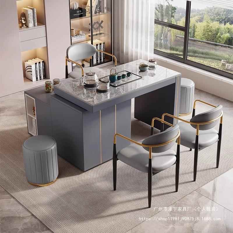 岩板茶桌茶台可伸缩家用可移动茶台现代简约小户型茶桌阳台泡茶桌