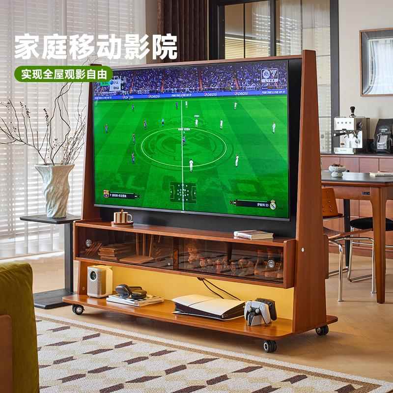 觅墨中古家用小户型客厅电视柜储物柜一体可移动实木电视机柜