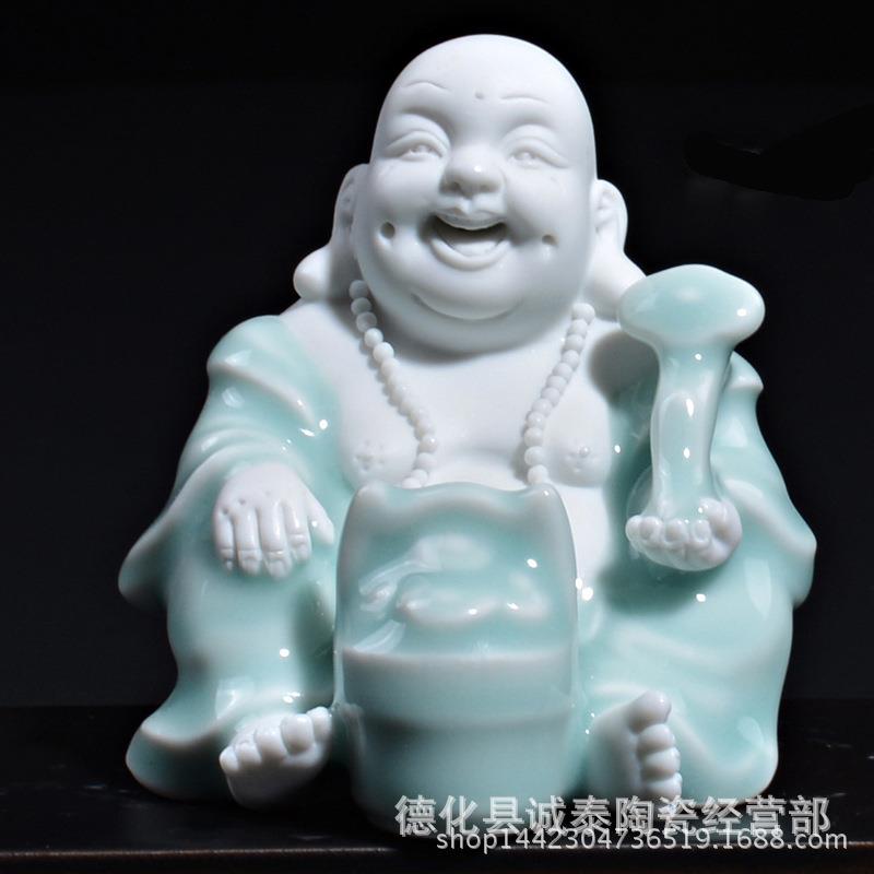 四不小和尚陶瓷摆件禅意哥窑茶宠青瓷茶玩创意车载和尚家居装饰品