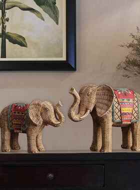 热卖藤编纹象饰摆KVA大件别墅电视柜客厅酒柜玄关装树脂工艺品品