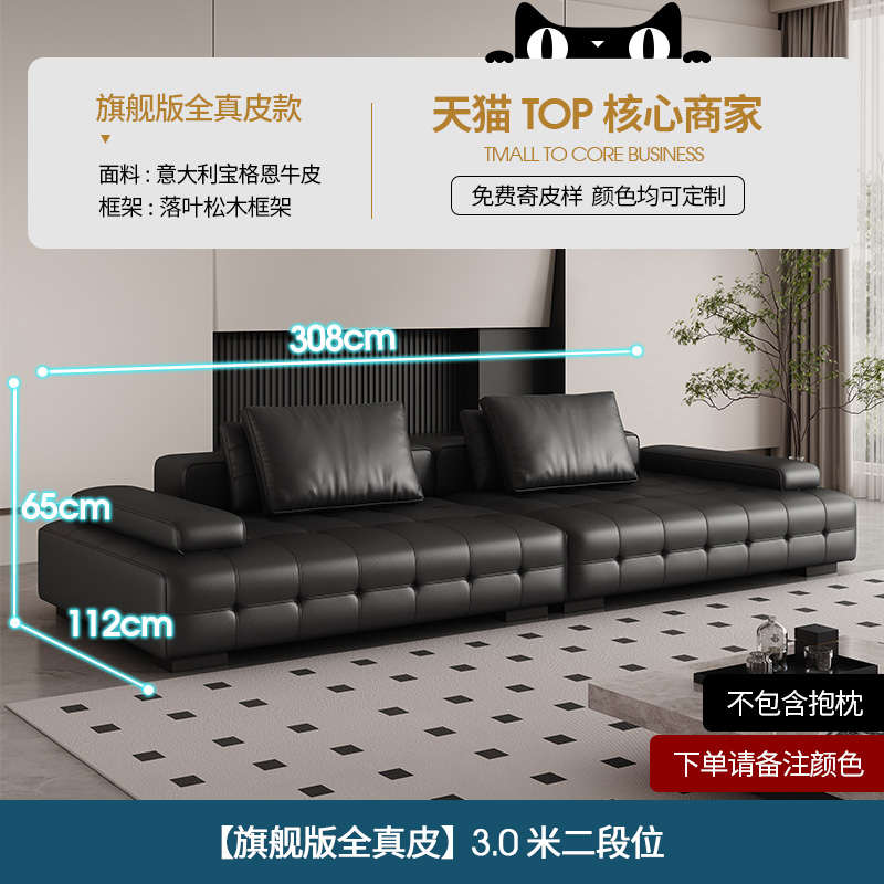 2025黑色劳伦斯发直式新款意极排客厅真皮沙发简沙大小皮沙发户型