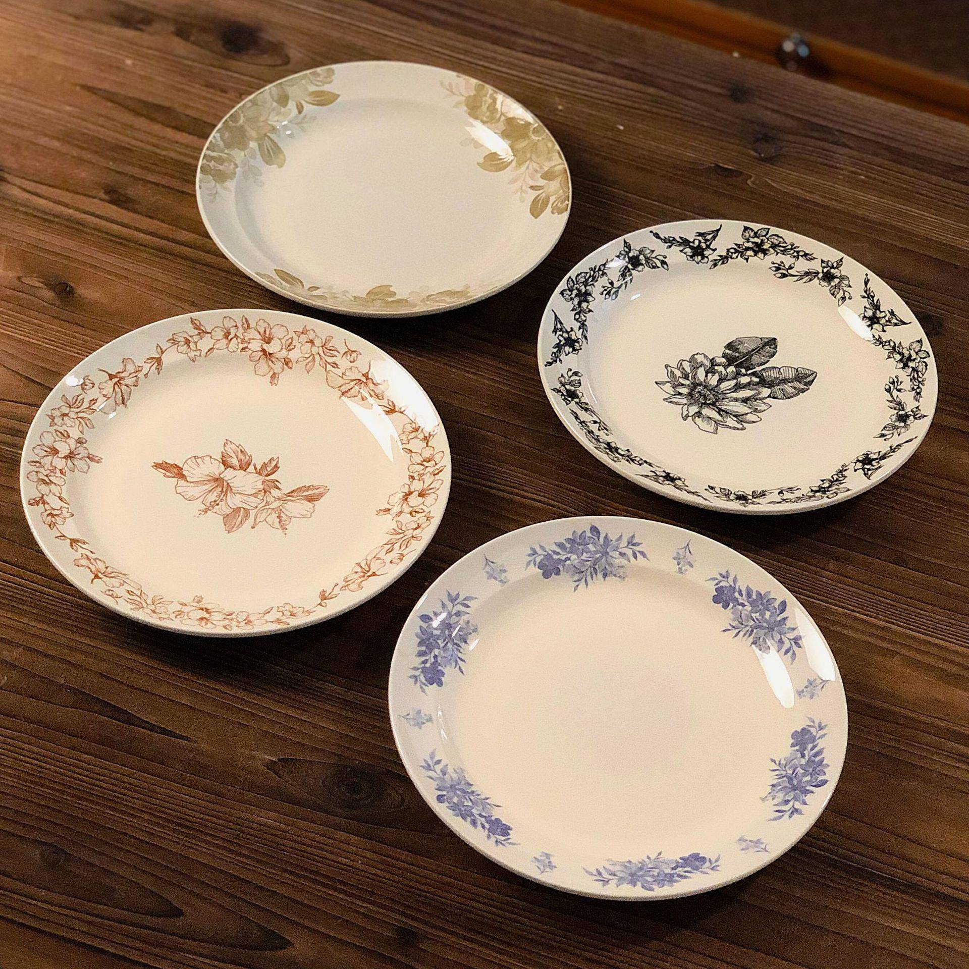 中式陶瓷盘子家用菜盘釉下彩餐具法式西餐盘甜品早餐盘花卉盘子