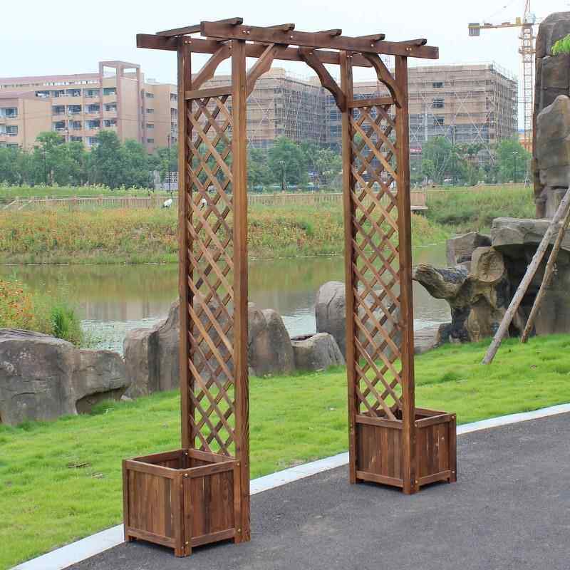 户外庭院碳化防腐实木拱门花园门葡萄架半圆网格拱形爬藤花架子