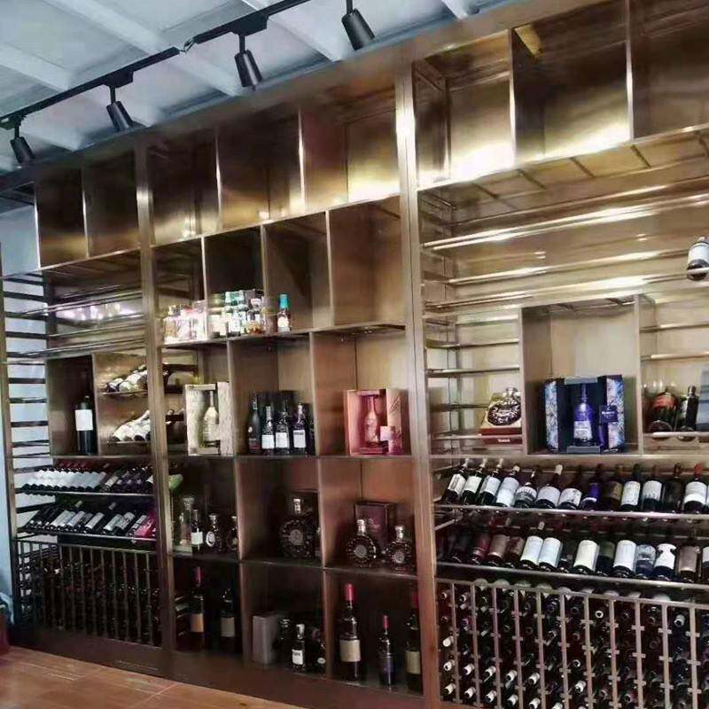 轻奢不锈钢恒温酒柜酒店会所别墅地下室金属红酒柜装饰衣柜展示柜