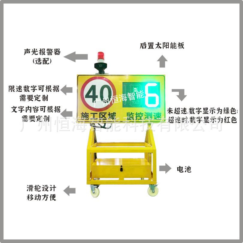 推车雷达测速仪车速反馈屏车速显示屏施工道路太阳能移动式抓拍仪