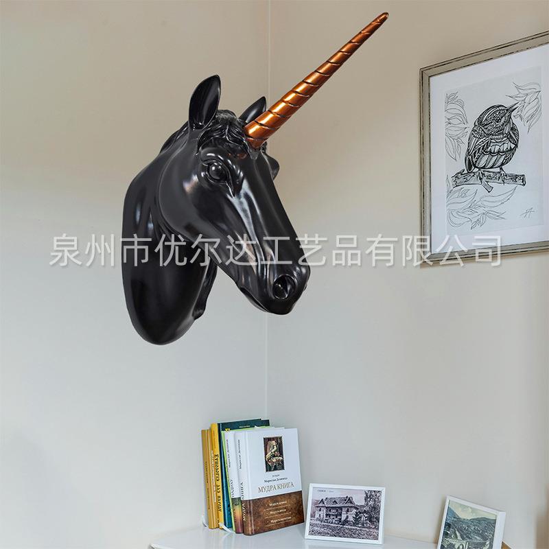 跨境工艺品独角兽马头装饰墙面壁挂北欧风创意客厅玄关背景挂件