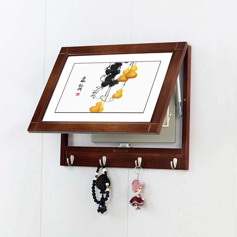 玲杰纯实木电表箱装饰画挂钩原木空开电闸液压上翻遮挡箱厂家促销