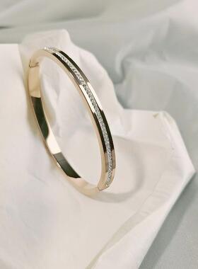 正品钛钢手镯女钻不掉色轻奢小众高级银色品牌气质满钻金色不满锈