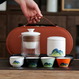 旅行茶具便携式 功夫泡茶壶定制 功夫茶具小套装 玻璃快客杯办公室
