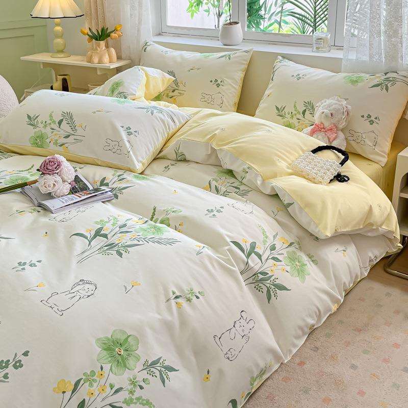 a床上用品四件套全棉纯棉100碎花春夏被套床单学生宿舍三件套床品
