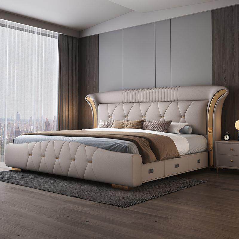 轻奢意式皮床真皮现代新款简约1.8双人主卧婚床1.5大床储物