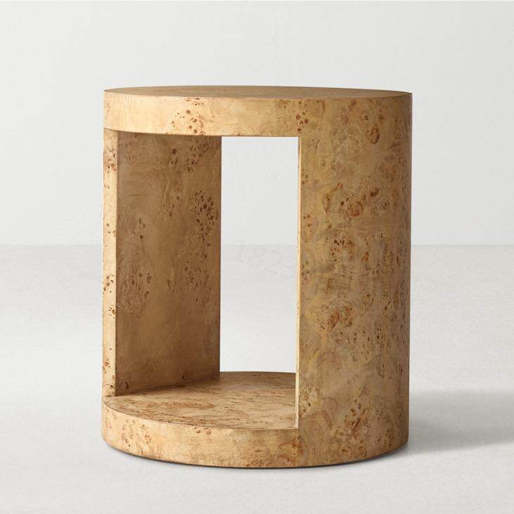 美式全实木乡村轻奢圆形床头柜树瘤皮客厅沙发边几现代简约角几