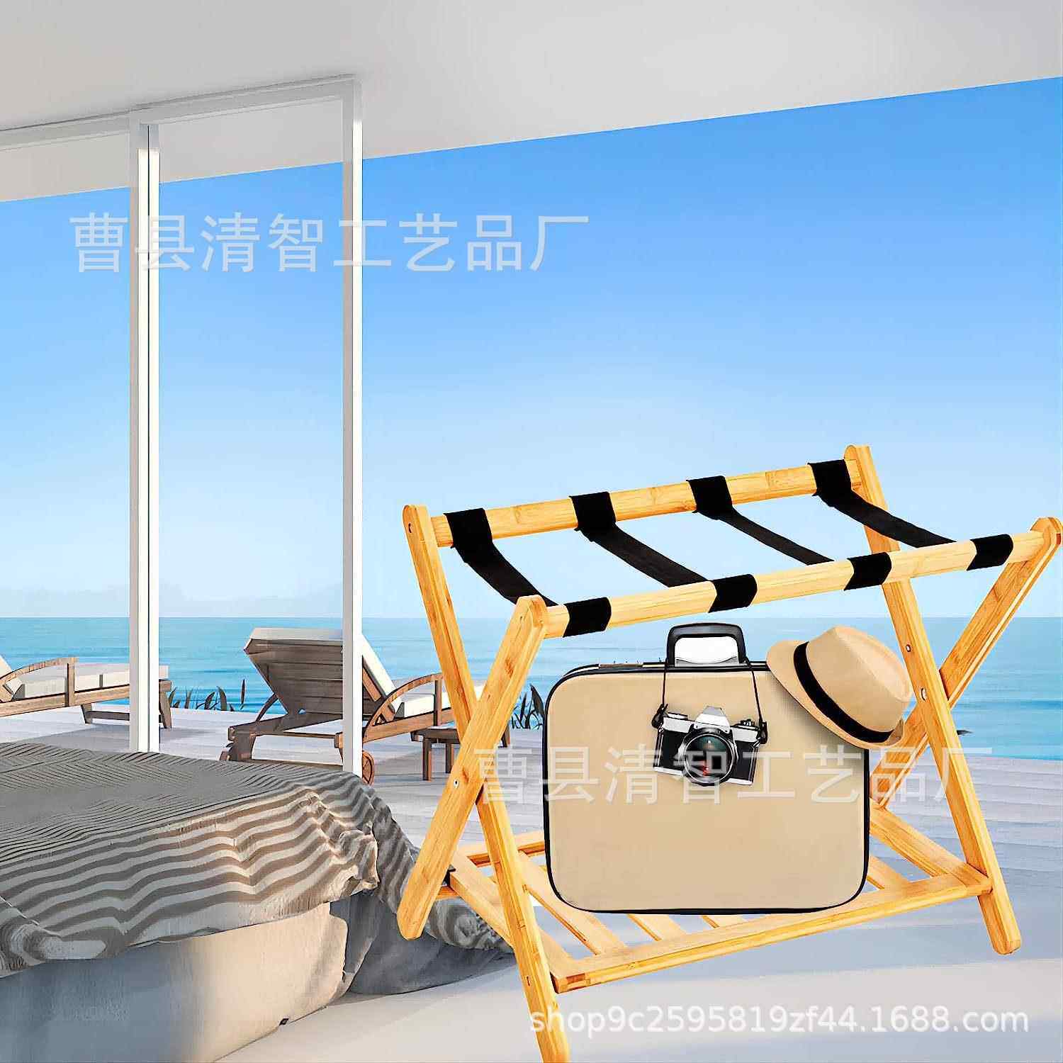 现货木置物架制行李箱收纳架酒提店卧室双层可折叠行架落地李式手