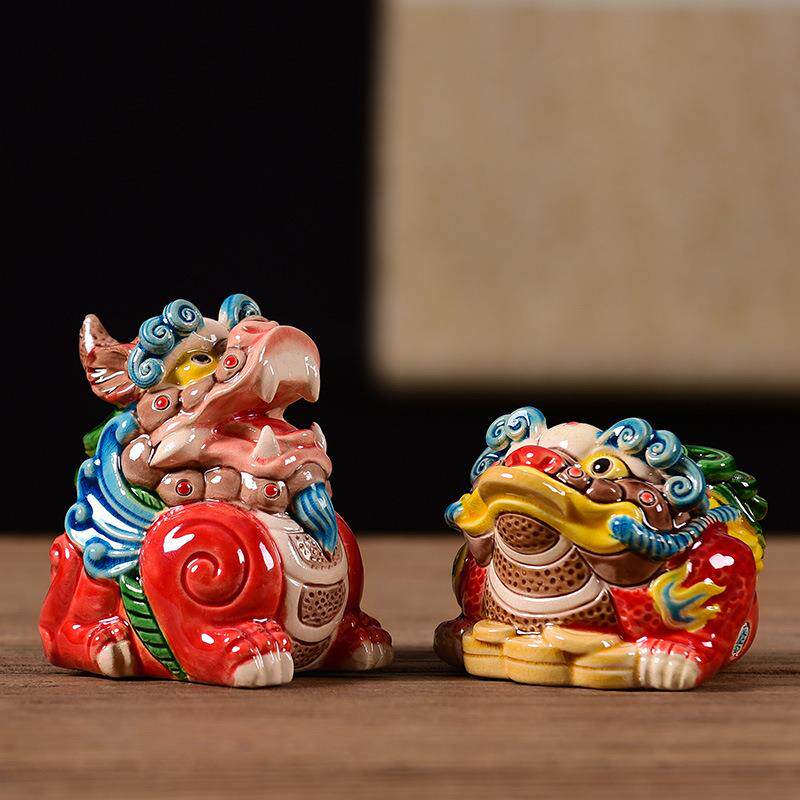 貔貅招摆TPX件金蟾潮陶瓷茶宠车财载故宫风国绘交趾陶玄手关工艺