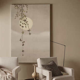 现代原木风装 民宿侘寂挂画 饰画茶室客厅玄关竹简约油画布无框日式