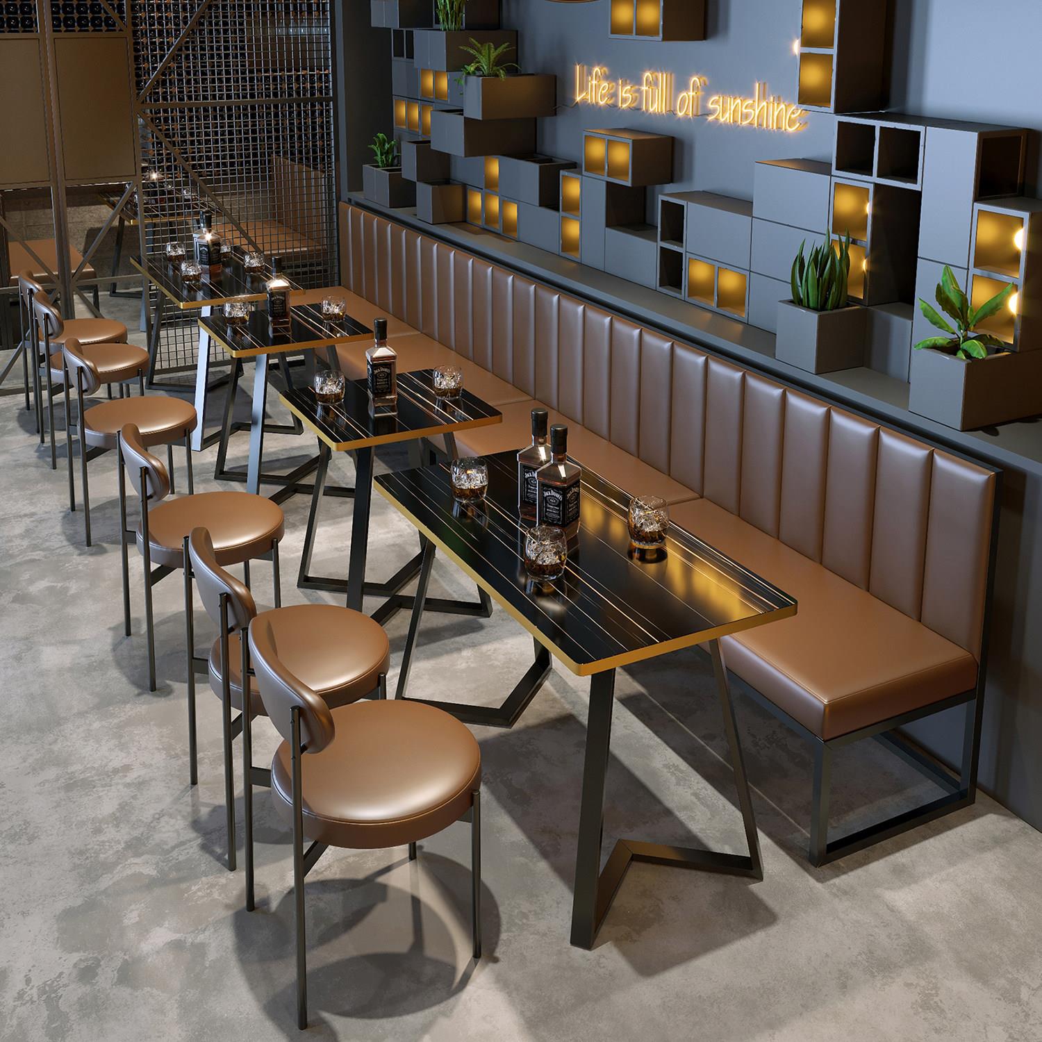 工业风卡座桌椅清吧西餐咖啡厅烧烤奶茶店休闲 区靠墙铁艺沙发组