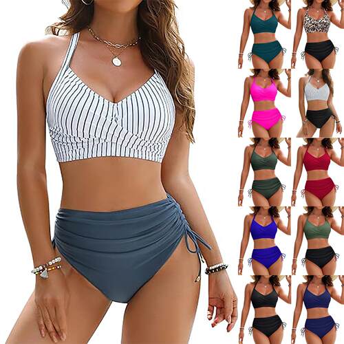 Womens Two Piece High Waisted Bikini Sets Crisscross Tie