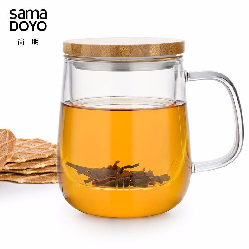 尚明耐热玻璃杯加厚茶水过滤泡茶杯有把透明杯子办公室花茶杯S024