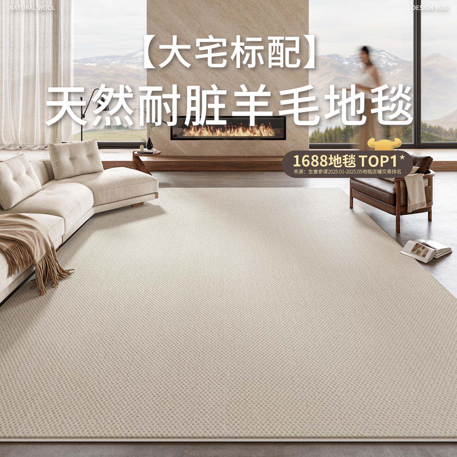 新西兰羊毛地毯客厅极简素色轻奢高级卧室沙发家用床边耐脏易打理