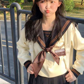 茶羽中水手服jk制服套装秋冬季百褶裙儿童女学生日系学院风全套装