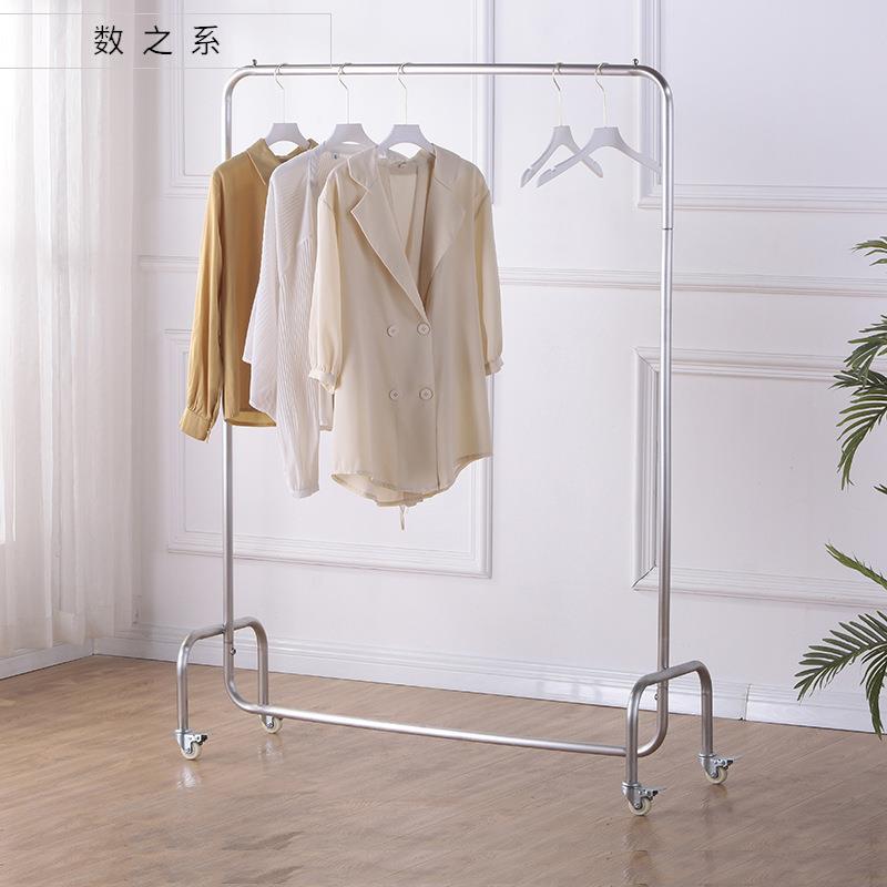服装店展示架落地式挂衣杆不锈钢拉丝银色女装店货架带轮子陈列架