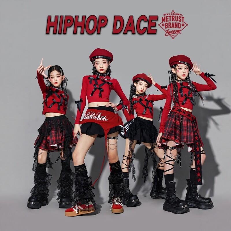 元旦女童红色爵士舞服装幼儿jazz走秀套装儿童街舞演出服上衣潮装