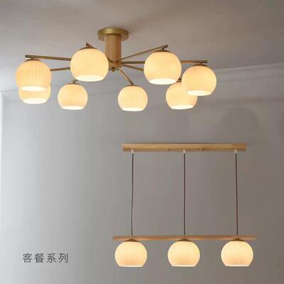 北欧现代简约实木餐厅创意个性led日式原木灯饰条纹吊灯6223