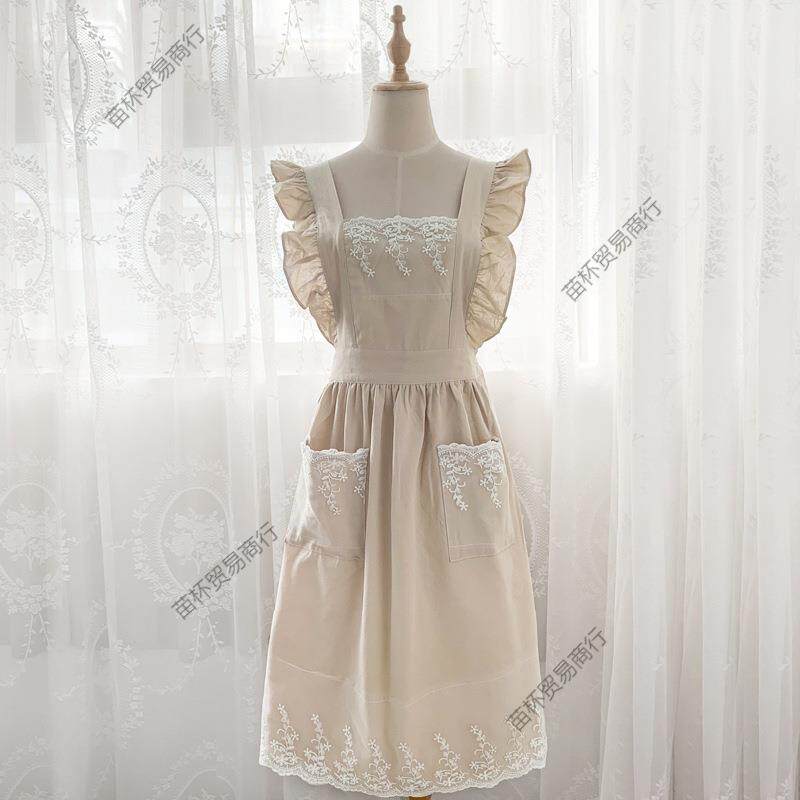 纯棉围裙家用厨房可爱公主风法式美甲师新款女工作服夏季罩衣