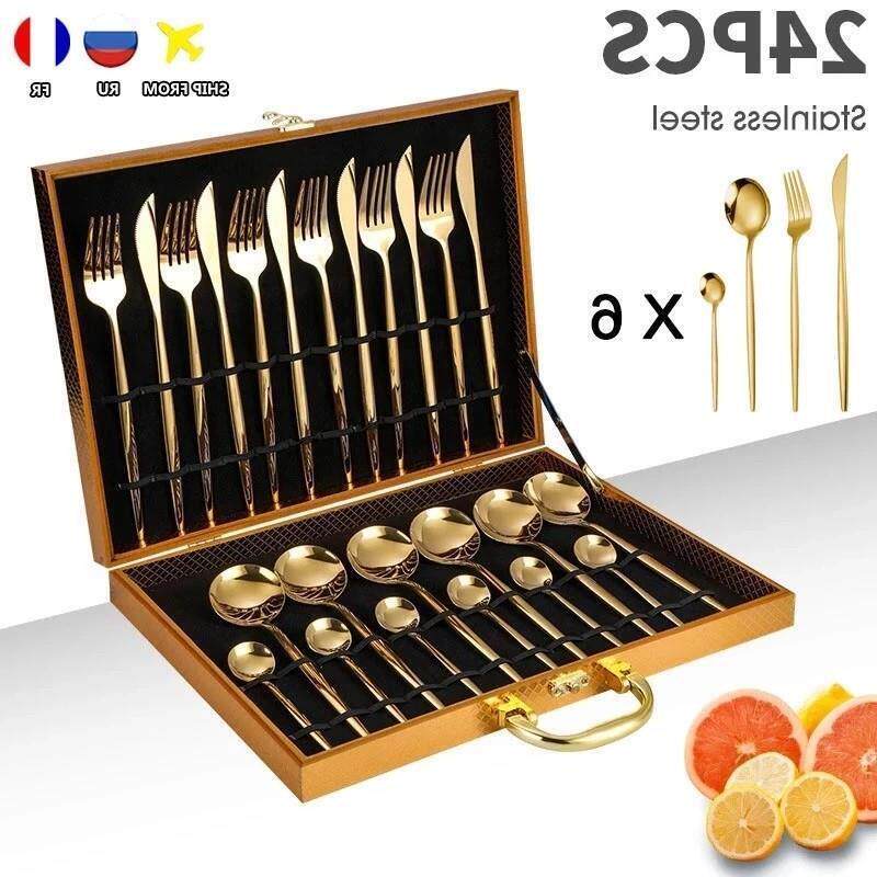 24PCS Cutlery Set Stainless Knife Fork Spoon Flatware Tablew