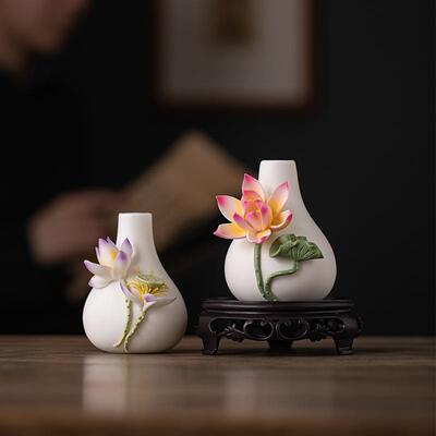 瓷仿真JSG手花工捏室花莲花瓷花花陶瓶家居客厅办公桌面装饰品荷