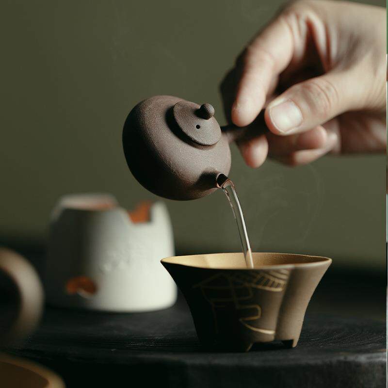 茶梵手工粗陶围炉煮套装户外功夫茶具壶酒精茶蜡烛温茶WDX器汝烤