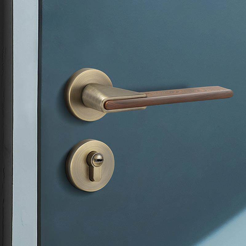 吉尔保盾新中式门锁室内卧室房间分体木门锁青古铜静音磁吸门把手