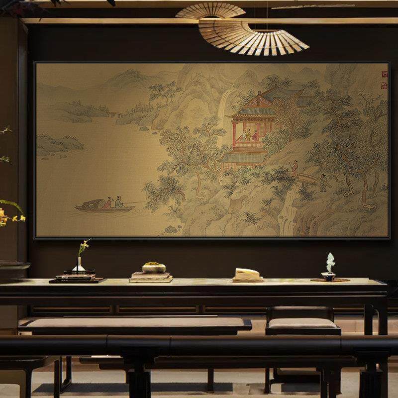 新中式宋代美学饭店餐厅巨幅山水挂画客厅茶室背景墙高级感装饰画