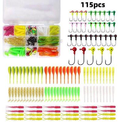 115pcs T Tail Fishing Lure Accessories Set with Jig Head