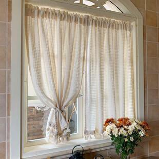 波窗帘门帘乡村帘系带美式橱窗扣亚麻帘棉麻罗马帘提拉装饰帘