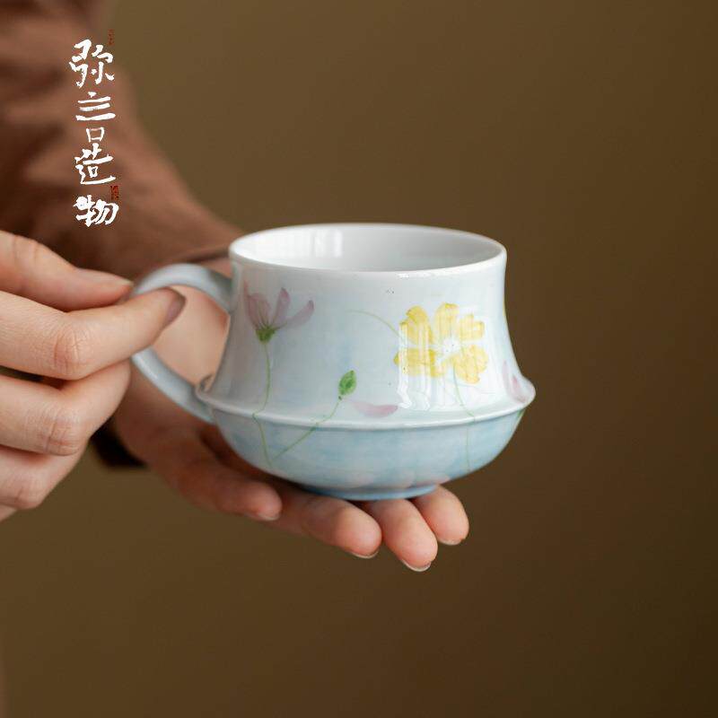 弥言纯手工陶瓷咖啡杯釉下彩手绘格桑花咖啡具简约现代咖啡杯套装