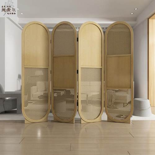 cs藤编屏风隔断客厅卧室家用入户进门遮挡玄关新中式办公室实木折