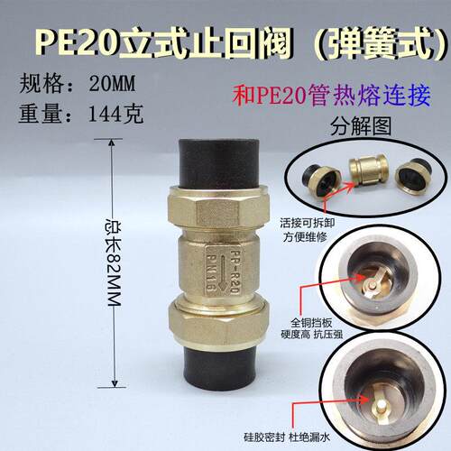 PE黄铜止回阀水管水表DN15/20/25单向阀4/6分PPR横式卧式逆止阀63