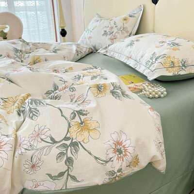 C256全棉小新0支斜纹单纯棉四清件套100棉床床笠田园风印花床上用