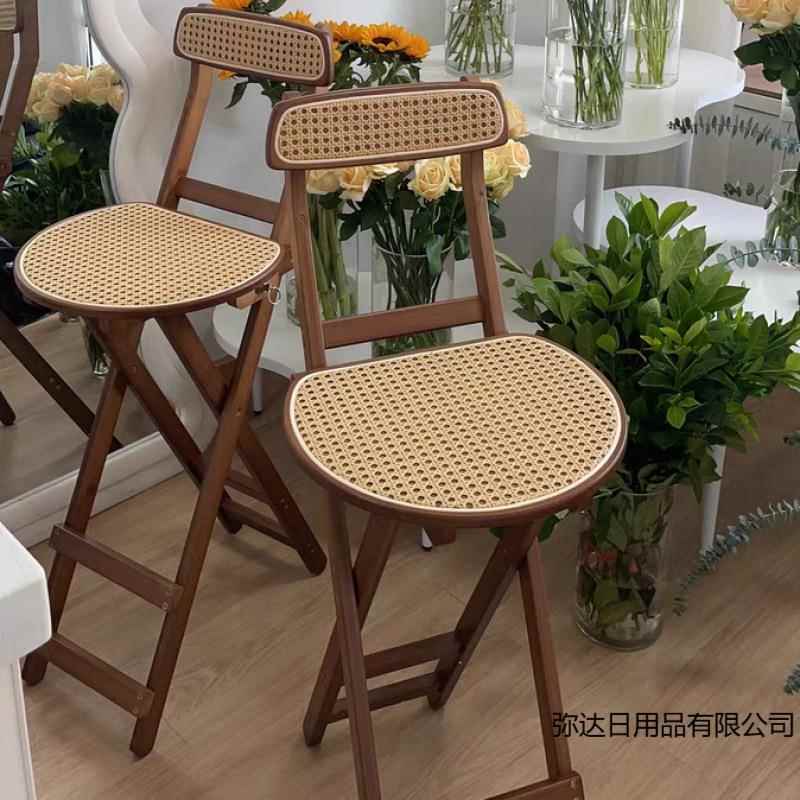 高脚可折折叠吧椅台椅吧台凳厨房岛椅子复台古叠凳高脚凳藤924编
