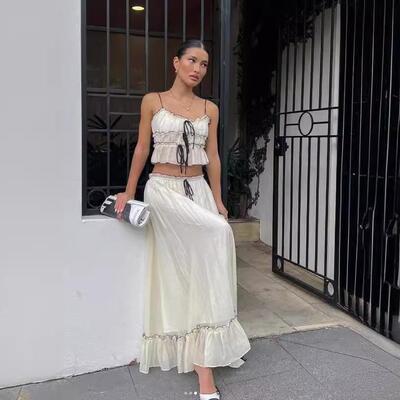 Women's 2 Piece Skirt Outfits Sleeveless Ruffle Trim
