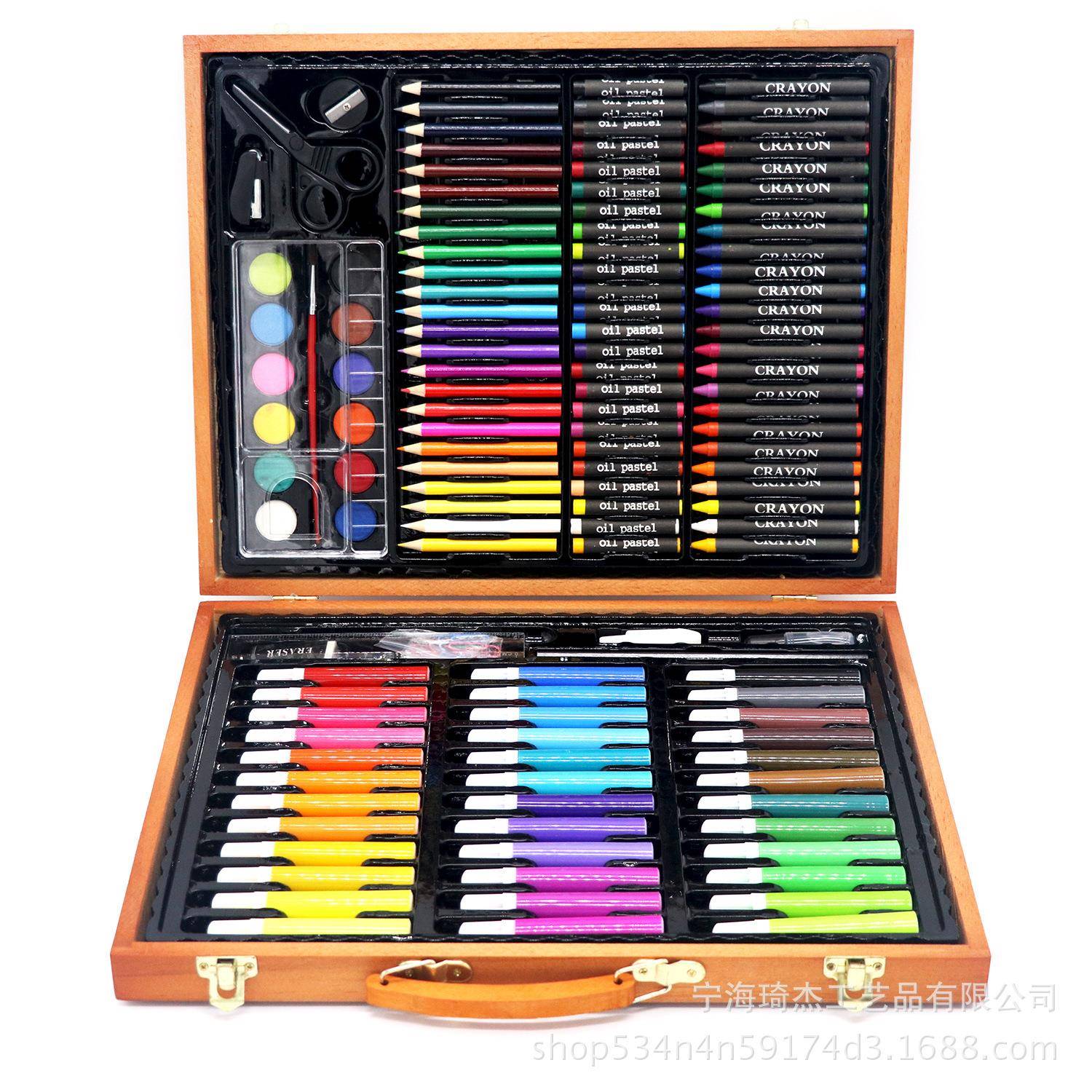 儿童150件套木盒绘画套装文具套装美术培训用品彩铅画笔颜料组合