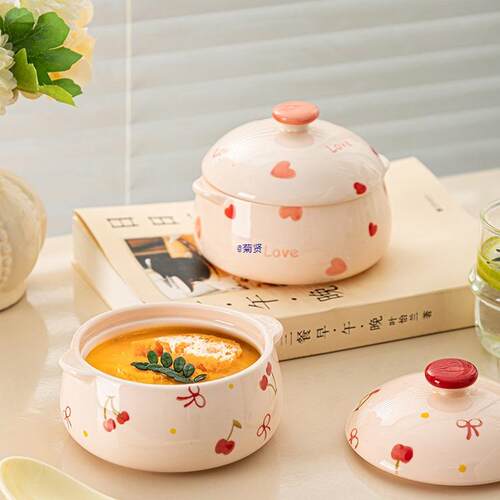 蒸蛋碗双耳带盖蒸鸡蛋羹碗陶瓷家用瓦罐炖盅汤盅宝宝辅食小碗
