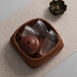 经典藤木果盘天然藤编实木点心盘糕点盘收纳筐盒子零食篮客厅茶室