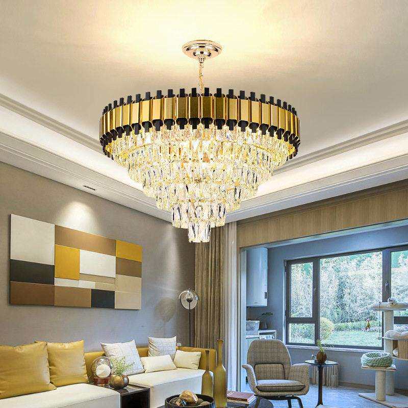 后现轻奢简约餐厅灯具 后现灯金色圆形吊灯餐厅大厅水晶吊灯