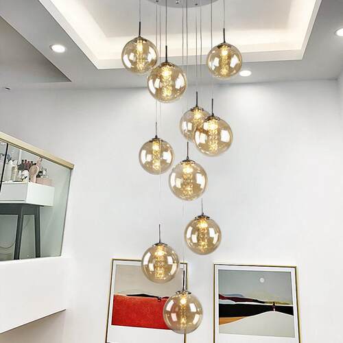 楼梯灯长吊灯现简约轻奢大别墅小复式楼loft公寓中空客厅水晶灯
