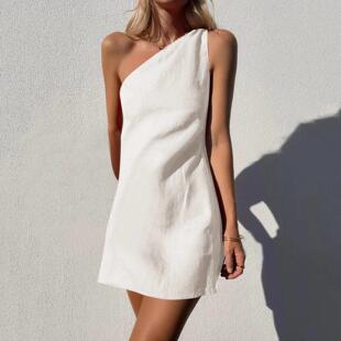 Casual Dress Cotton Shoulder Dre Slim Ladies Color One Solid